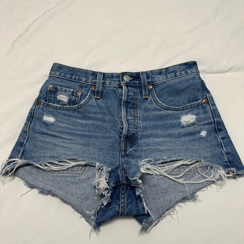 Levi's Blue Distressed Jean Shorts